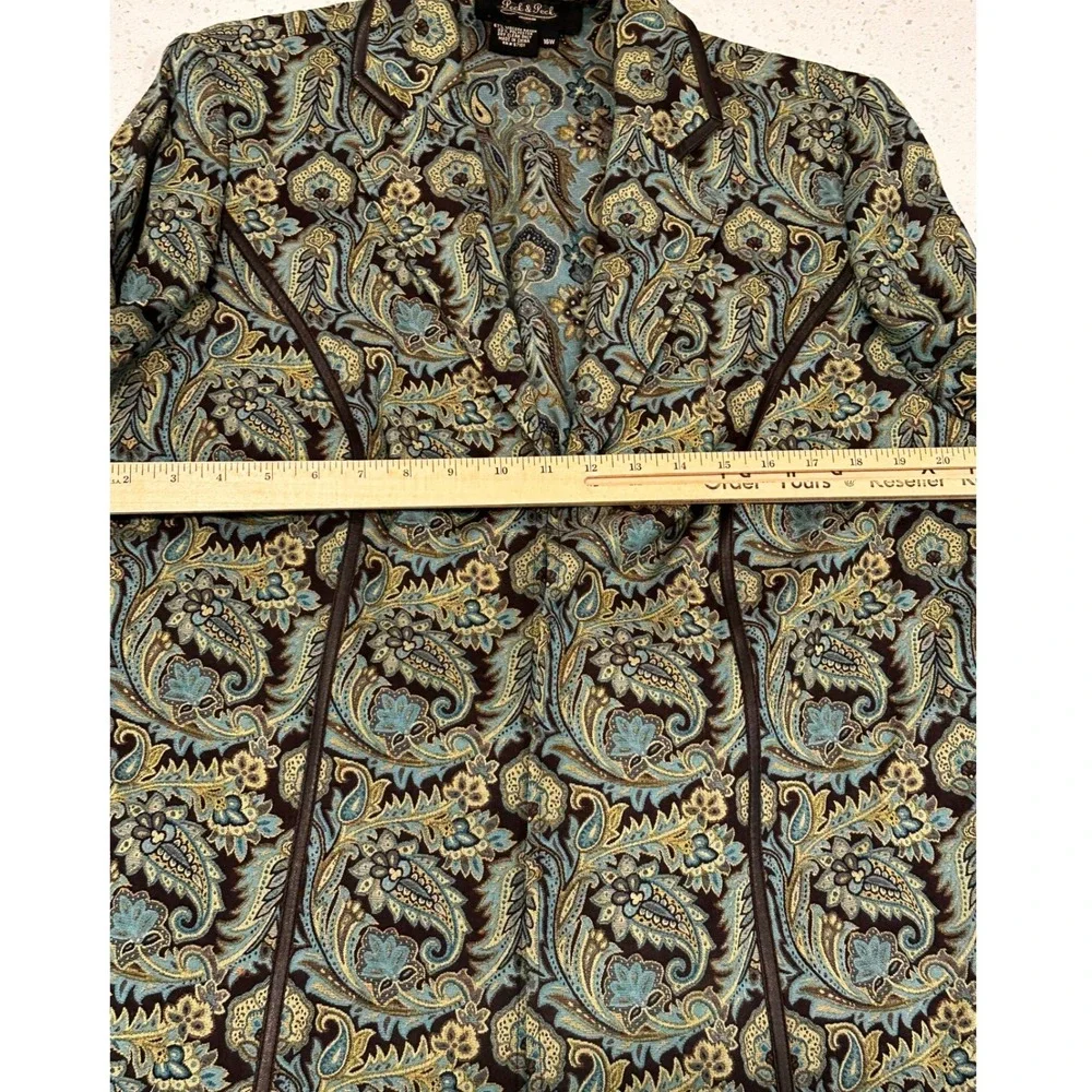 Peck & Peck Woman Paisley Tapestry Blazer Blue Teal Gold Plus Size 16W Jacket